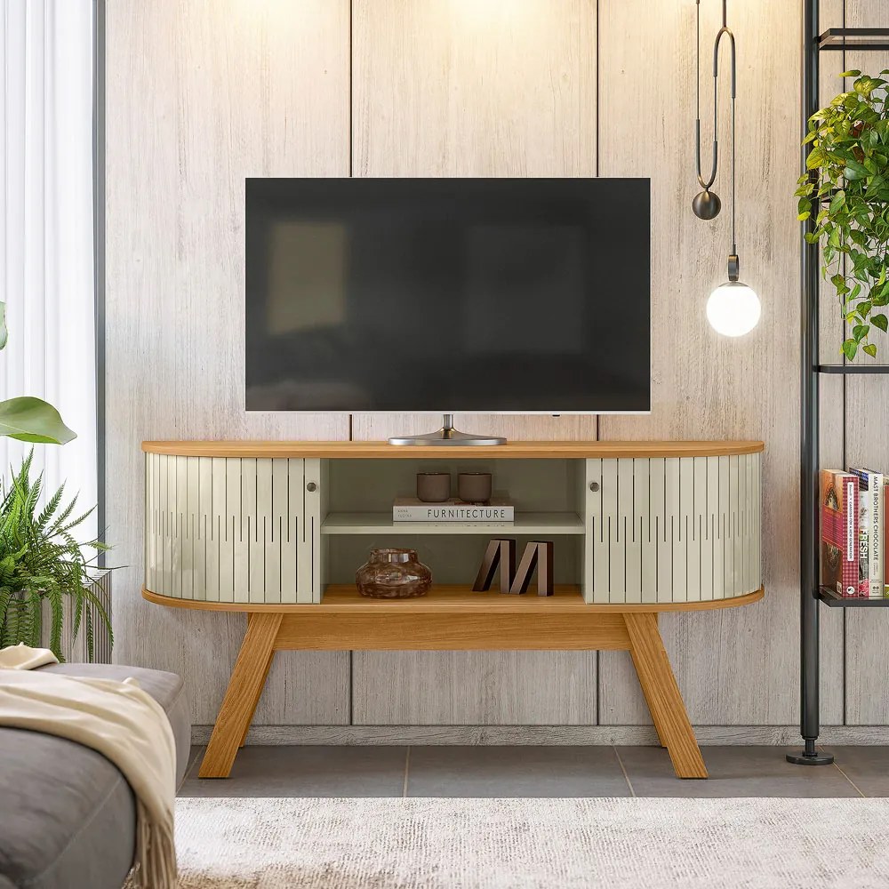 Rack TV 55 Pol 136cm Bancada para Sala Rylan M20 - D'Rossi - Cumaru e Opala