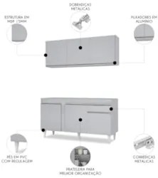 Armário Cozinha e Balcão Para Pia 150cm Dakota Cinza Claro  - Lumil