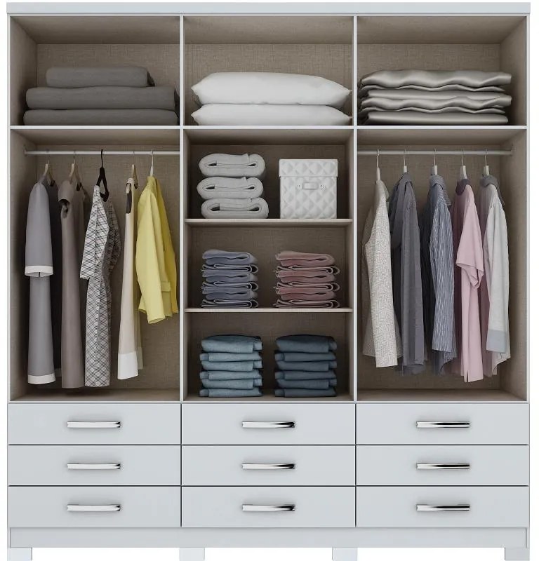 Guarda Roupa Roupeiro Casal 6 Portas 9 Gavetas Lara Branco