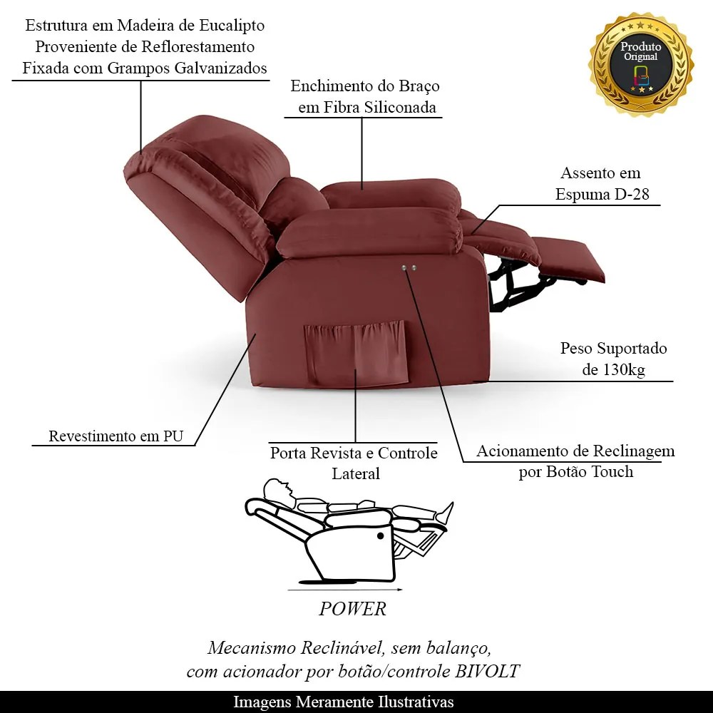 Poltrona do Papai Reclinável Sala de Cinema Madrid Power Touch PU Vermelho  G23