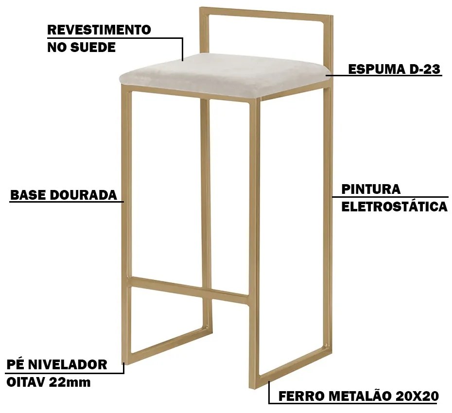 Banqueta Decorativa Jasmine Base Gold Suede Bege G41 - Gran Belo