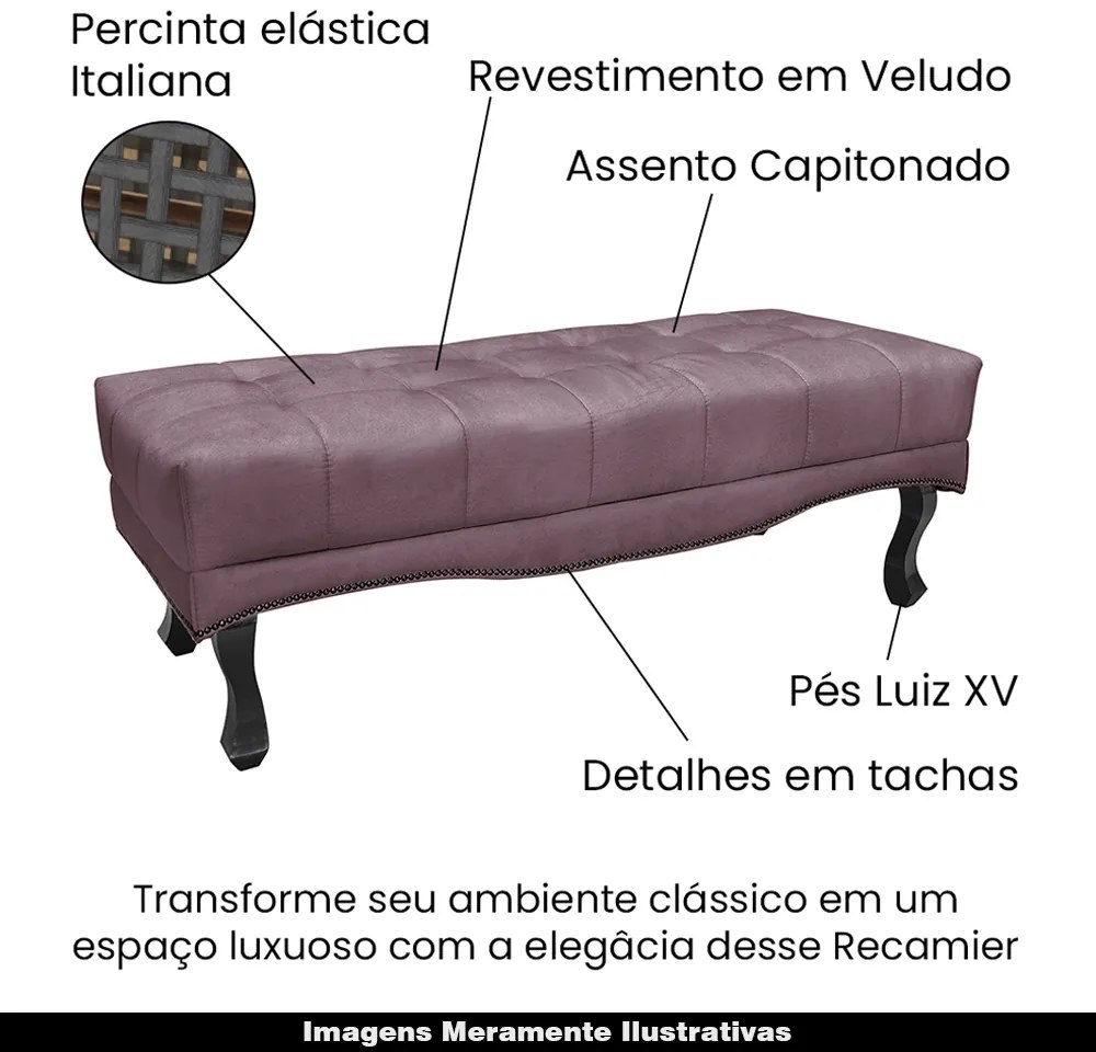 Recamier Decorativo 90cm Loewe Veludo Pés de Madeira Uva G63 - Gran Belo