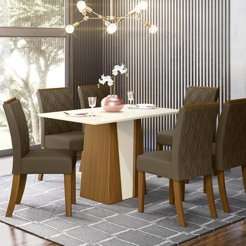 Mesa de Jantar 120cm Orus Móveis Henn Nature/Off White