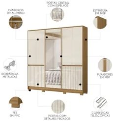 Guarda Roupa Casal 216cm Com Espelho Freeze Carvalho/Fendi Z17 - Mpoze