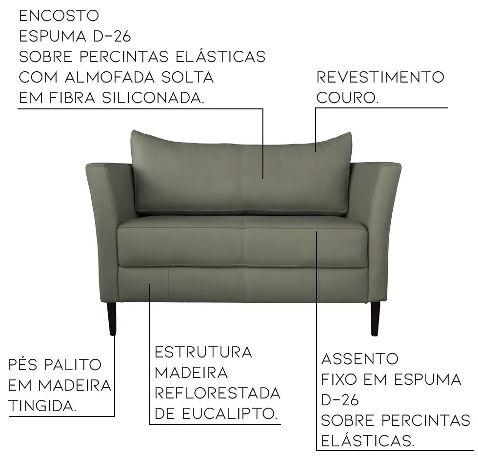Conjunto Sofá 2 Lugares com Poltrona Pés Palito Lubbock Couro Fendi G58 - Gran Belo