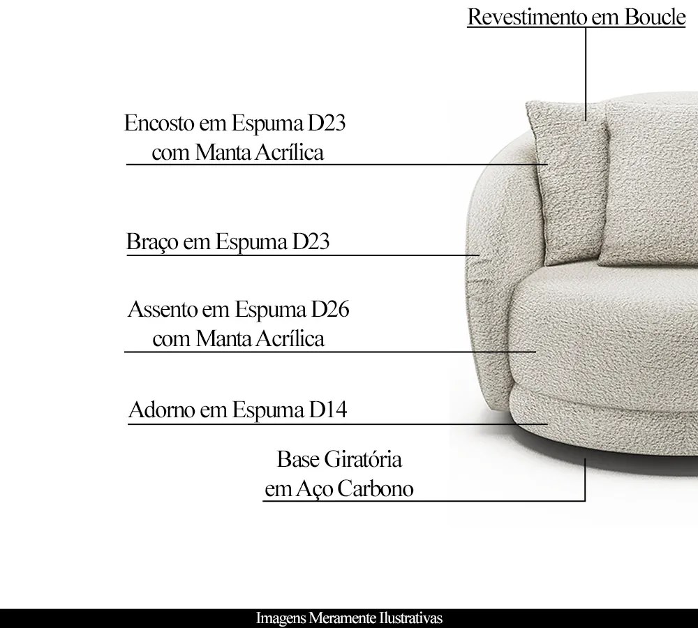 Kit 2 Poltronas Decorativas Base Giratória Galáxia com Almofadas Boucle Branco G45 - Gran Belo