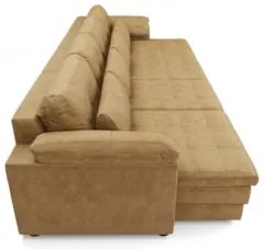 Sofá Retrátil 4 Lugares Para Sala 339cm Dijon Couro Bege S07 - Mpozena