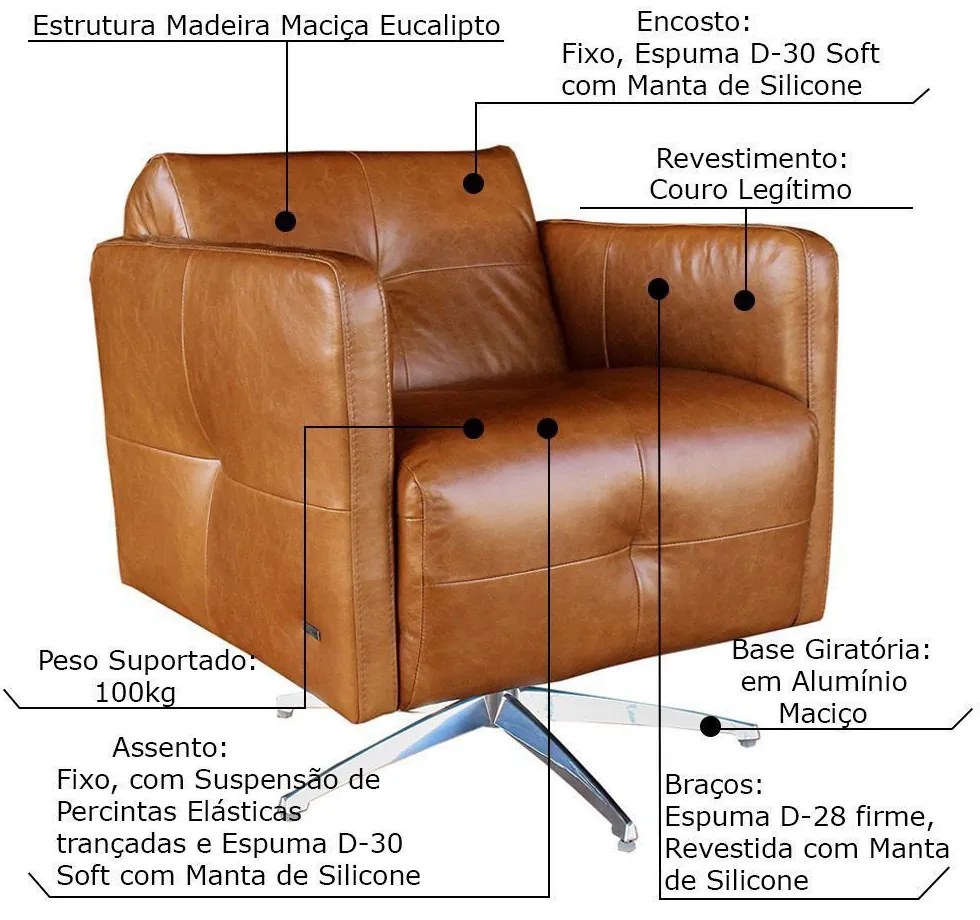 Kit 3 Poltronas Giratória para Sala de Estar Astana Couro Marrom G40 - Gran Belo