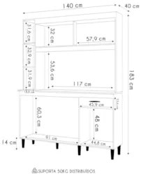 Armário de Cozinha Compacta 140cm Parisi Z46 Damasco/Off White - Mpoze