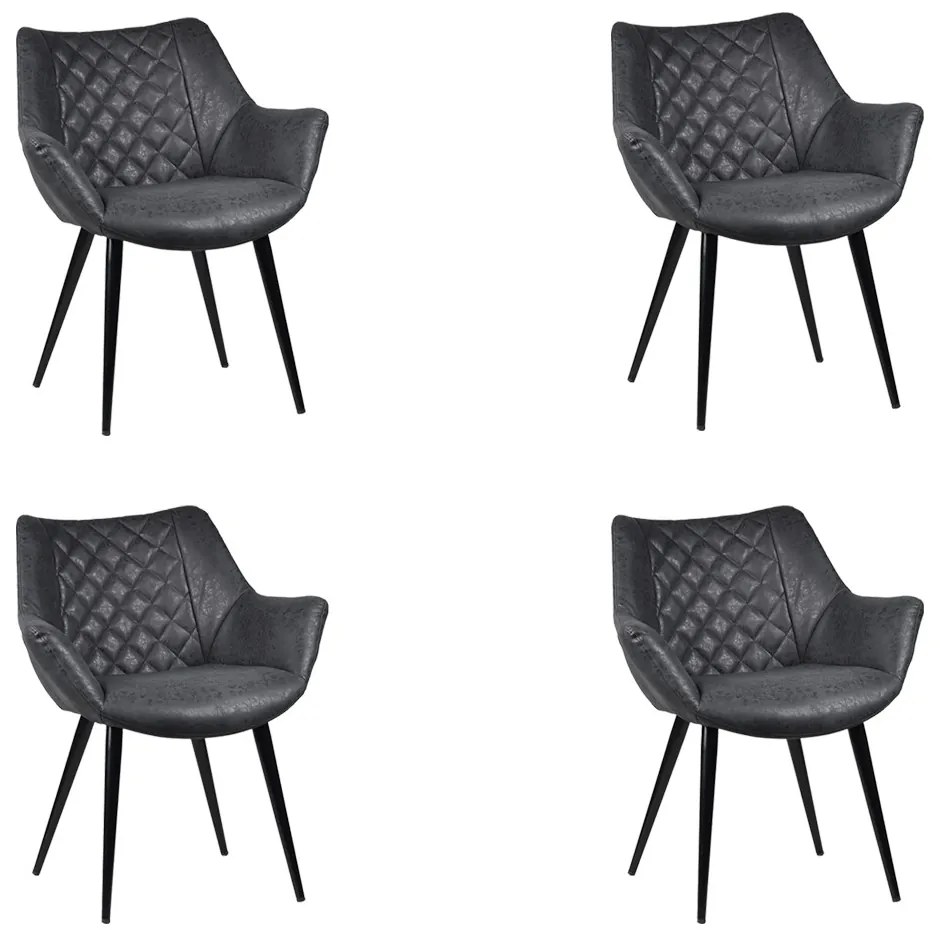 Kit 4 Cadeiras Decorativas Sala e Escritório Mandalla PU Sintético Preta G56 - Gran Belo