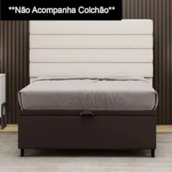 Base para Cama Box Baú Casal 138x188cm Hit Z04 Sintético Marrom - Mpoz
