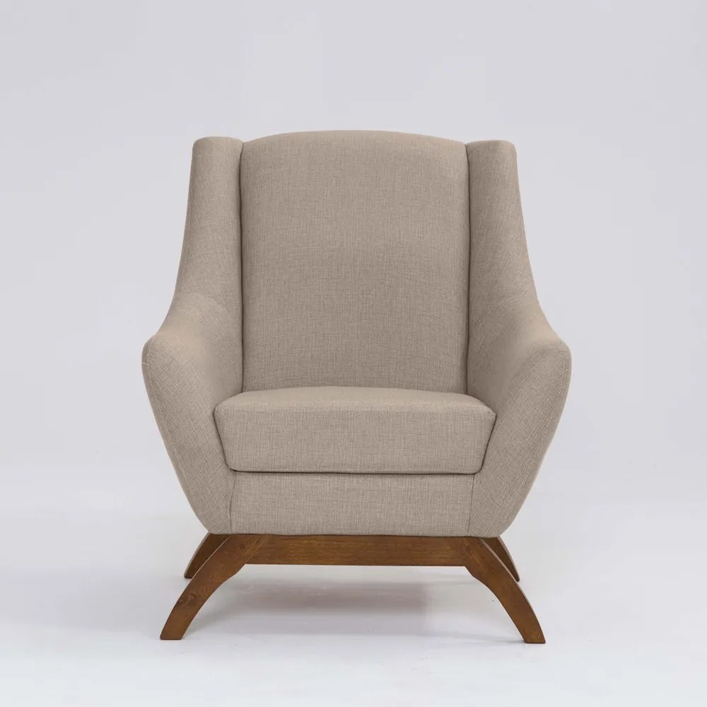 Poltrona Decorativa Mildred D07 Pés Madeira Linho Mescla Bege - D'Rossi