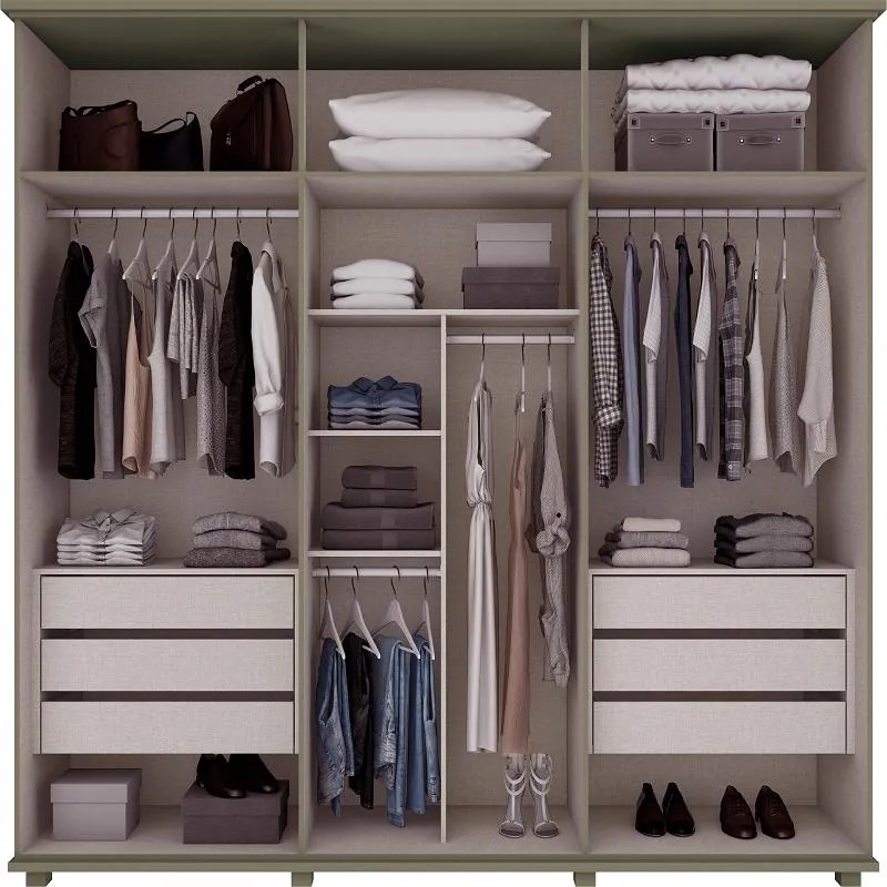 Roupeiro Guarda Roupa Casal 6 Portas 6 Gavetas Duna Henn