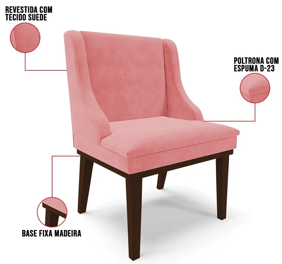 Cadeira de Jantar Liz Suede Base Fixa Madeira Tabaco D03 - D'Rossi - Rose