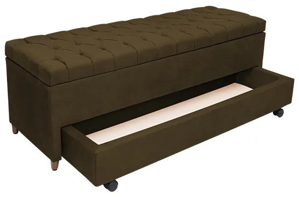 Calçadeira Baú com Sapateira Solteiro 90cm Paris Capitonê Suede Marrom - Sheep Estofados - Marrom