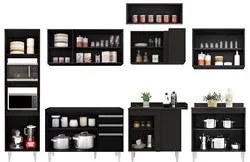 Armário de Cozinha Modulada de Canto 8 Peças CP01 Balcão Preto - Lumil
