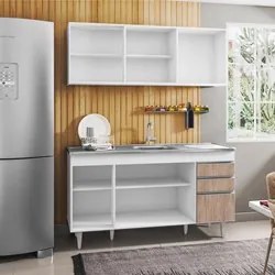 Armário Aéreo Argélia e Balcão Gabinete com Pia Inox Marrocos 150cm Br