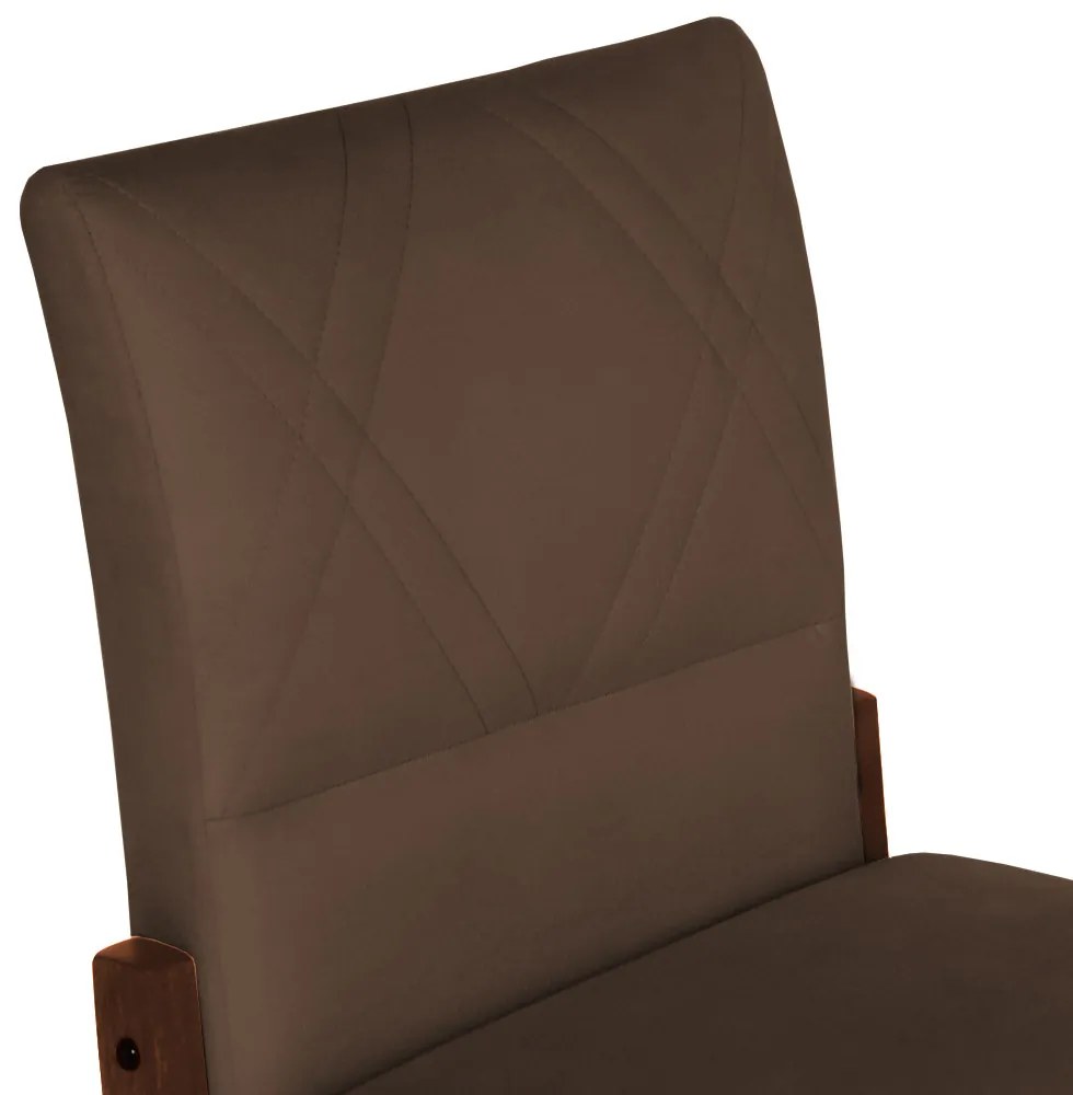 Conjunto 4 Cadeiras De Jantar Aurora Base Madeira Maciça Estofada Suede Marrom