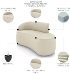 Sofá 2 Lugares Para Sala 140cm Orgânico Wendi Veludo Bege I01 - Mpoze