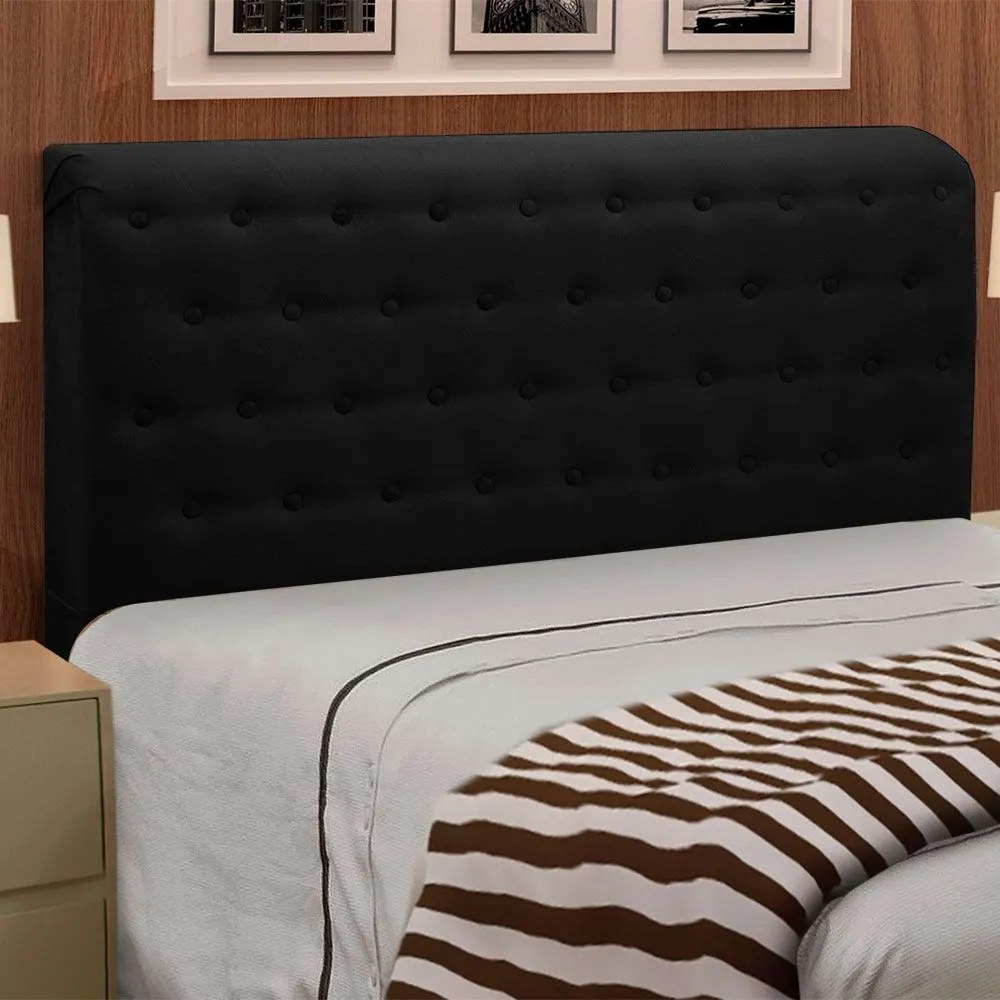 Cabeceira Giovana Cama Box Solteiro 90cm Suede Preto M11 - D'Rossi