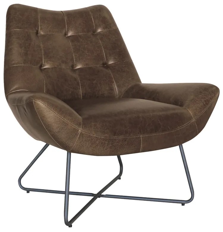 Poltrona Sala Decorativa Base Industrial X Logan Sintético PU R02 - D'Rossi  - Marrom
