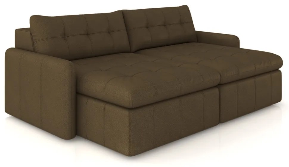 Sofá Retrátil Bipartido Sala de Estar Belém 224cm Couro Capuccino G52 - Gran Belo
