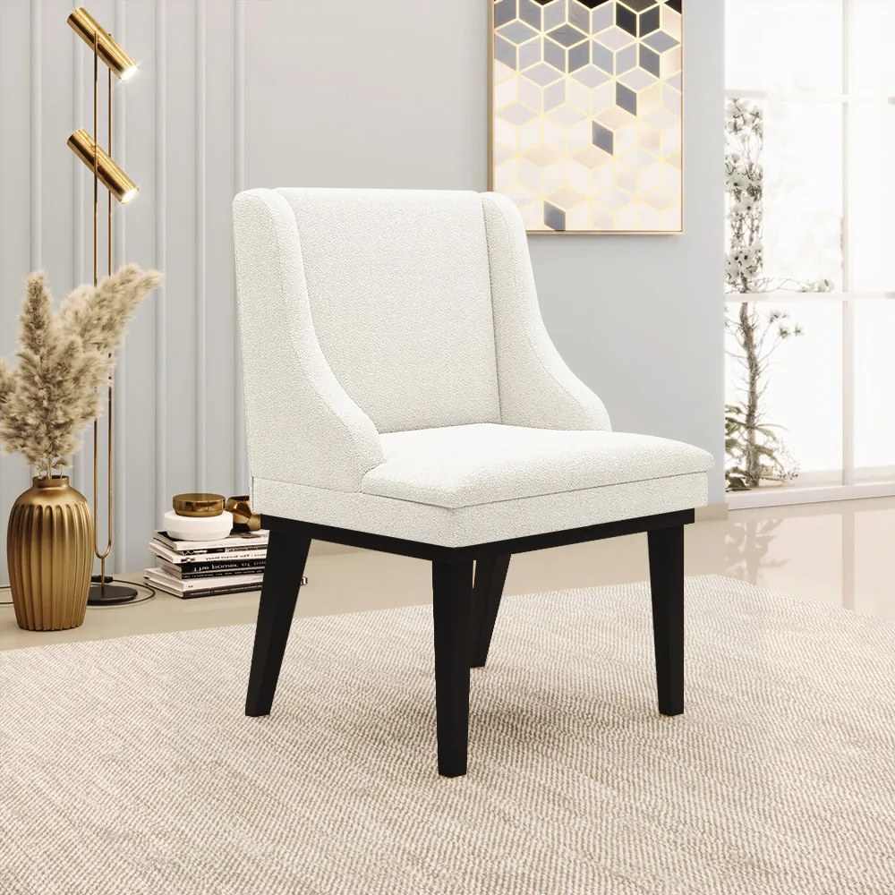 Cadeira Sala de Jantar Base Madeira Preto Kit 6 Liz Bouclê D03 - D'Rossi - Off White