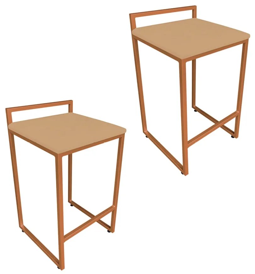 Conjunto 02 Banquetas Pietra Suede Base Cobre - Caramelo Sisal
