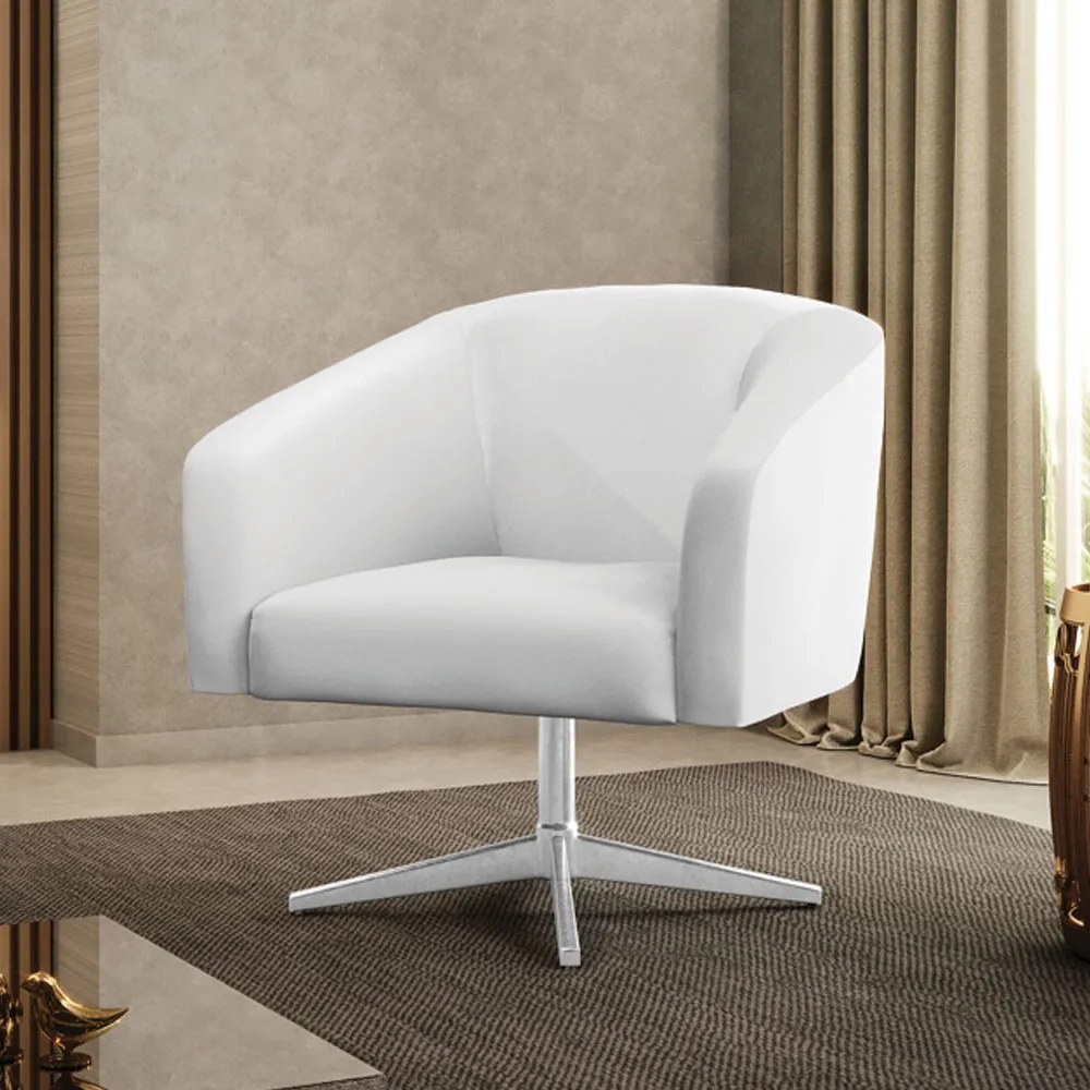 Poltrona Decorativa Giratória Cromada Stella Sintético D03 - D'Rossi - Branco