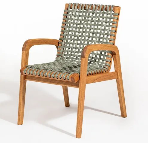 Cadeira Trama Com Braço Corda Verde Oliva Stain Jatobá - 78570 Sun House