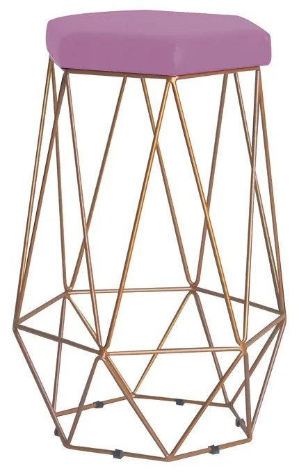 Banqueta Decorativa Rubel Base Gold Veludo Rosê G41 - Gran Belo