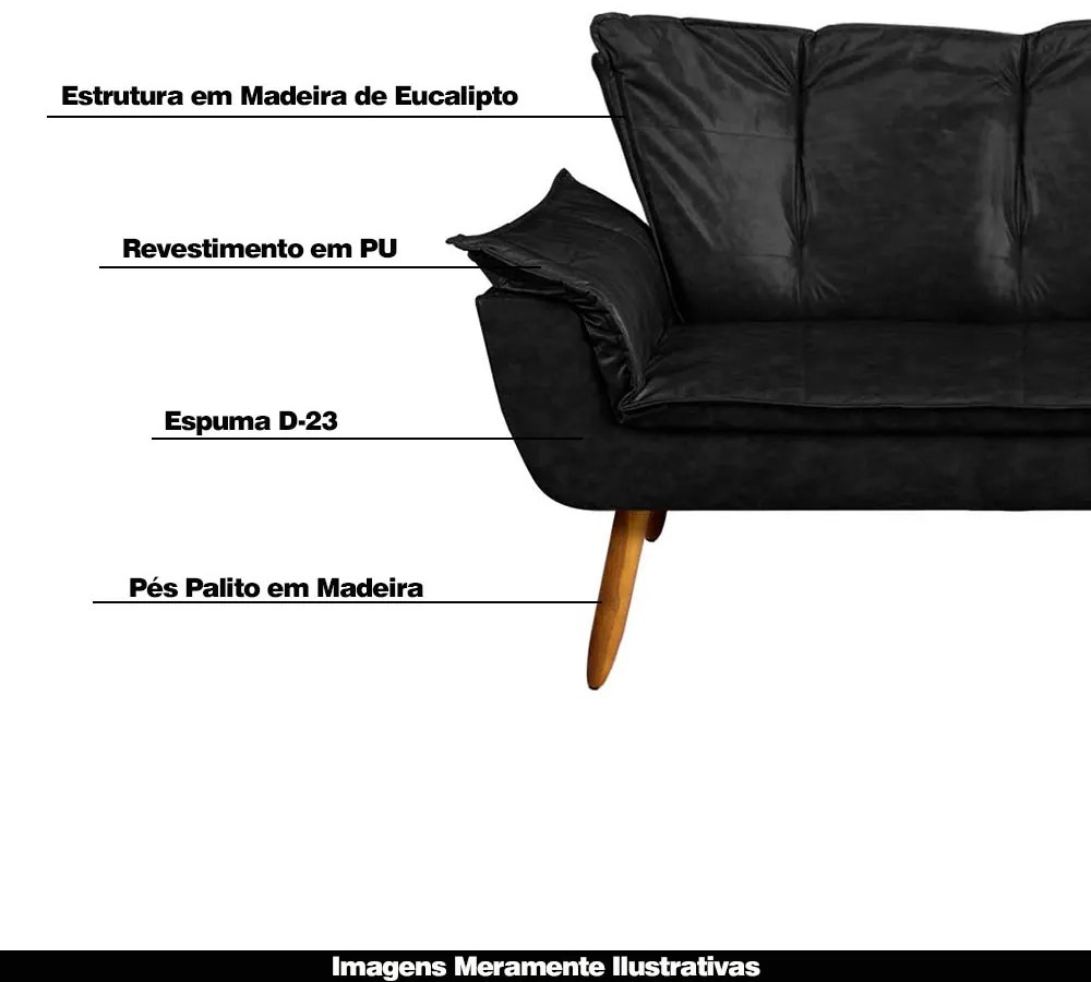 Poltrona Namoradeira Pés Palito Charger PU Preto G19 - Gran Belo