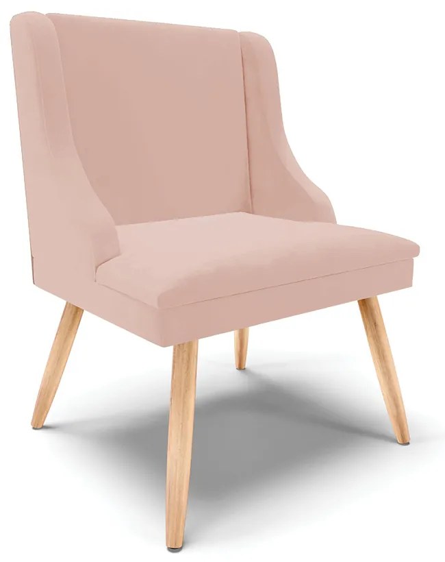Kit 10 Cadeiras de Jantar Liz Veludo Rosê Pés Palito Natural D03 - D'Rossi