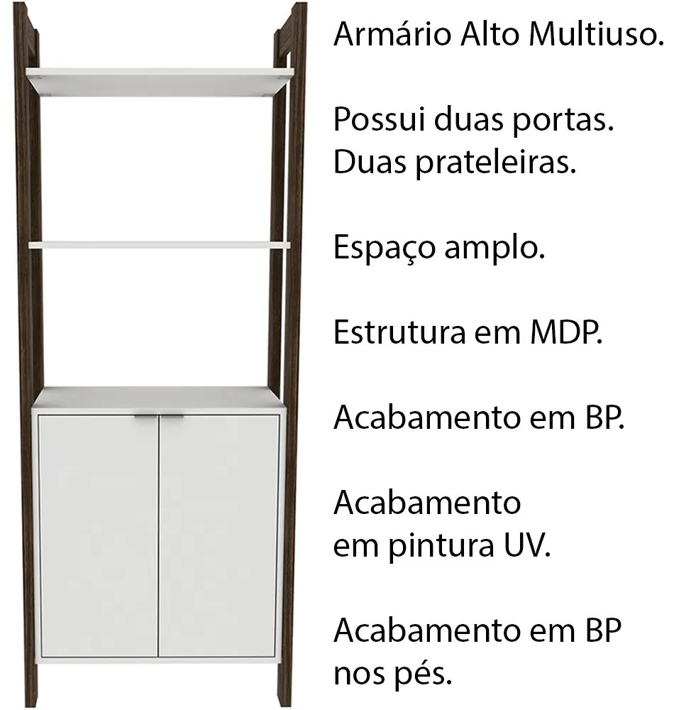 Armário Alto para Escritório Home Office AZ1009 MDP Branco/Nogal G69 - Gran Belo