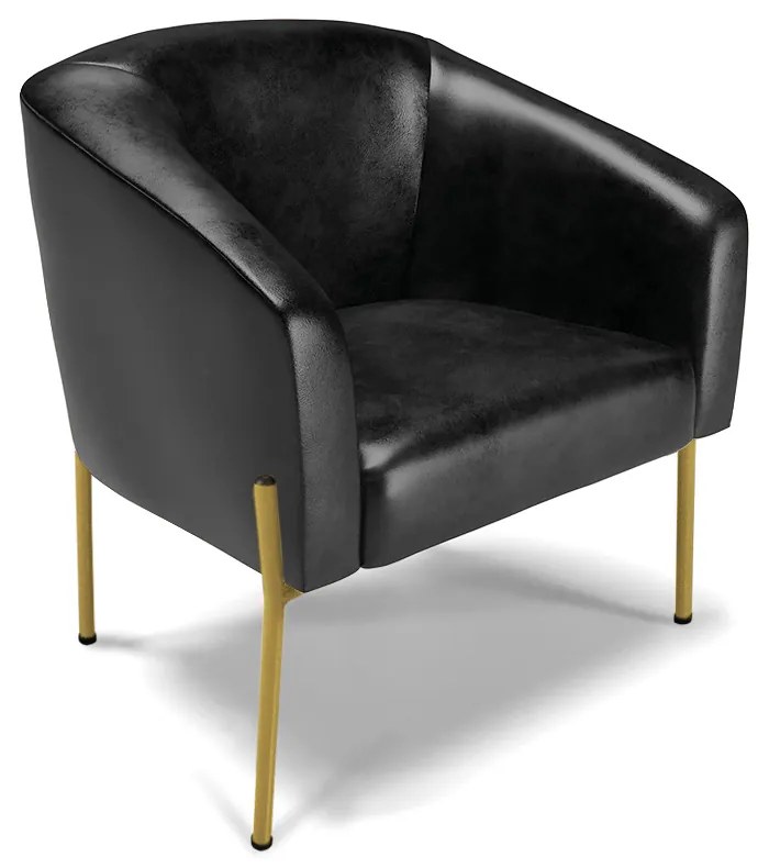 Namoradeira e 2 Poltronas Pé de Ferro Dourado Stella Sintético PU D03 - D'Rossi - Preto