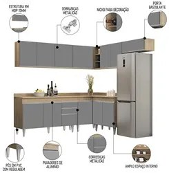 Armário de Cozinha Modulado de Canto 7 Peças CP23 Balcão com Tampo Cas