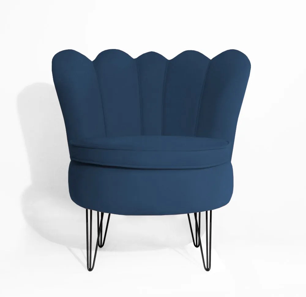 Conjunto 2 Poltrona Dália Pés Hairpin Legs Preto Veludo Azul Marinho