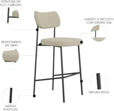Banqueta Alta Bar Estofada Kit 10 Milli Linho Areia A14     - Mpozenat