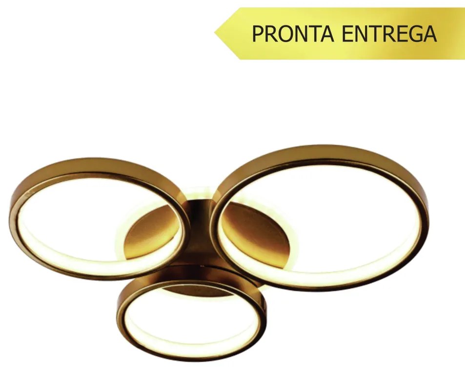 Plafon Pira Triplo Aro Canopla Iluminada 42X36X05Cm Led 32W 3000K Bivo... (Champanhe)