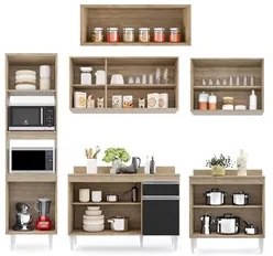 Cozinha Modulada 6 Módulos Composição 8 Castanho/Preto - Lumil Móveis