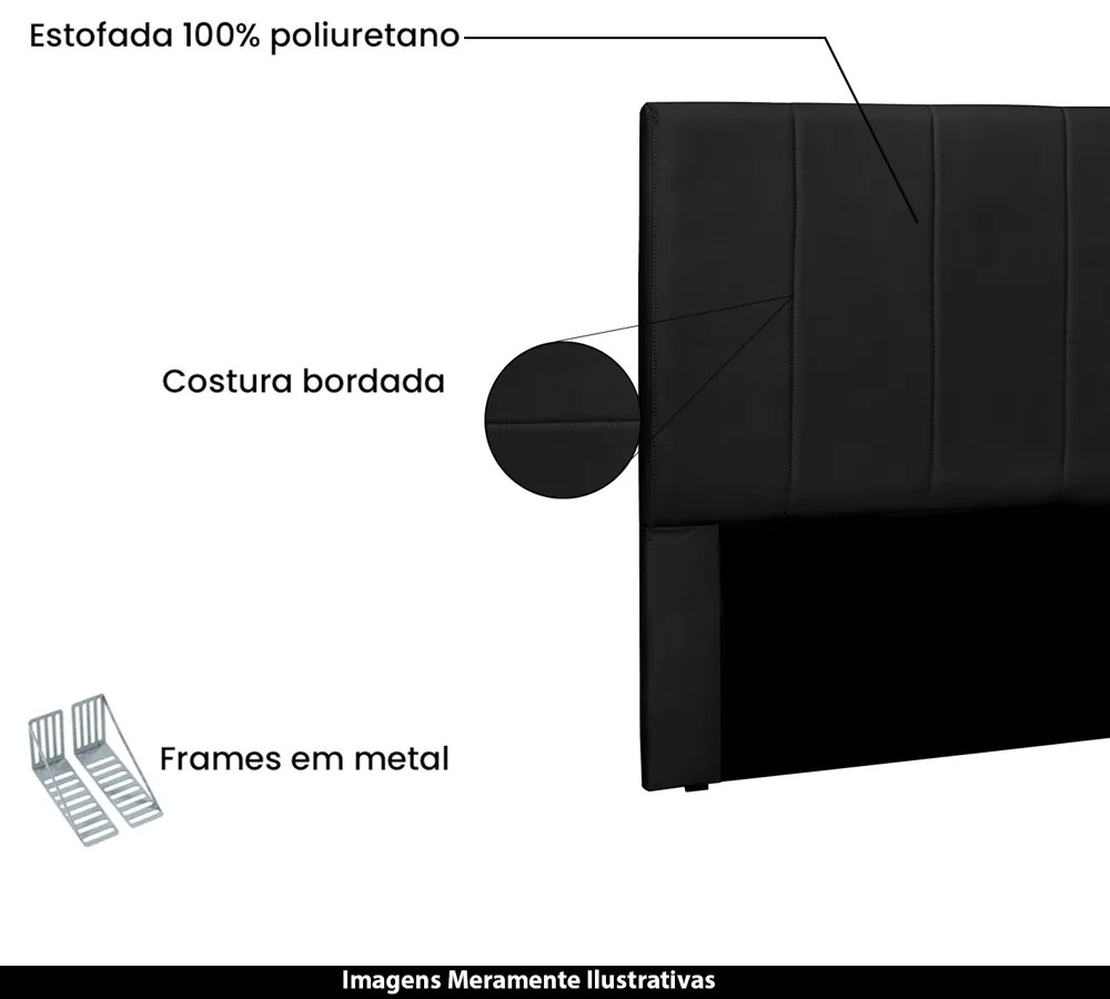 Cabeceira Decorativa Casal 1,40M Erza PU Preto G63 - Gran Belo