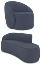 Sofá 3 Lugares 180cm Wendi e Poltrona Steve Suede Azul Marinho I01  -