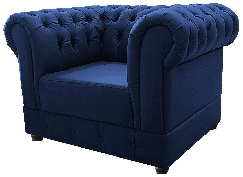 Kit Poltrona e Namoradeira Chesterfield Ana Suede Azul Marinho - ADJ Decor