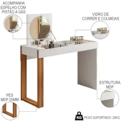 Penteadeira Escrivaninha com Espelho Concept Z30 Cinamomo/Branco - Mpo