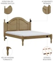 Cama Casal Queen 160cm Com Cabeceira Pé Madeira Eduarda Freijó F07 - M