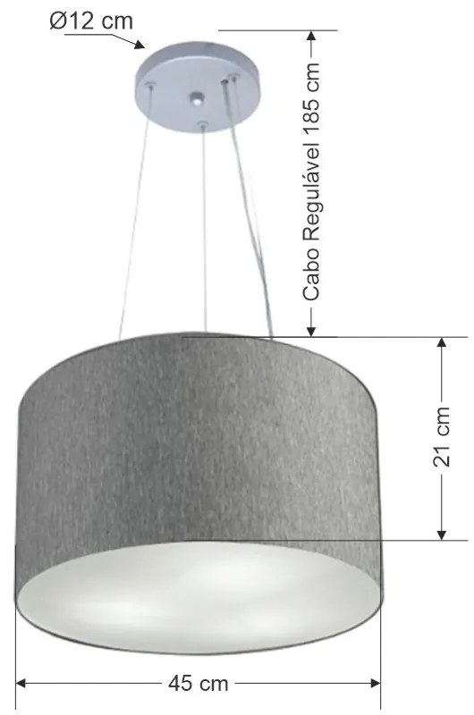 Lustre Pendente Cilíndrico Md-4185 Cúpula em Tecido 45x21cm Rustico Cinza - Bivolt