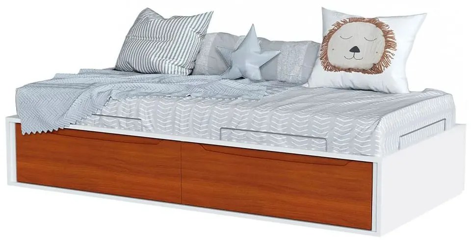 Cama Solteiro com 2 Gavetas Sambalelê - Branco e Mel