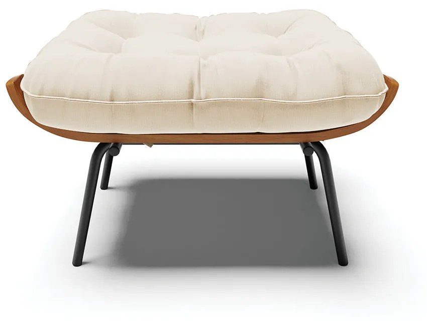 Puff Costela Suede Bege Base Metálica Preto - D'Rossi