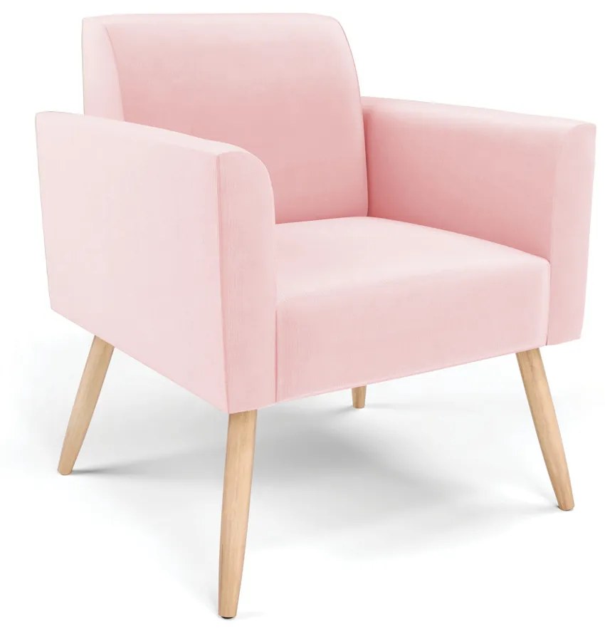 Sofá Namoradeira com Poltrona Pés Palito Natural Marisa Suede Rosa Bebê D03 - DRossi
