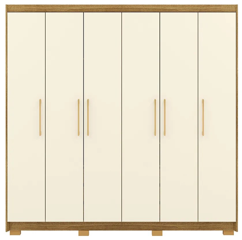 Guarda Roupa Casal Forest 6 Portas Bater 6 Gavetas com Cabideiros Ajustáveis MDF Nature/OffWhite G98 Gran Belo